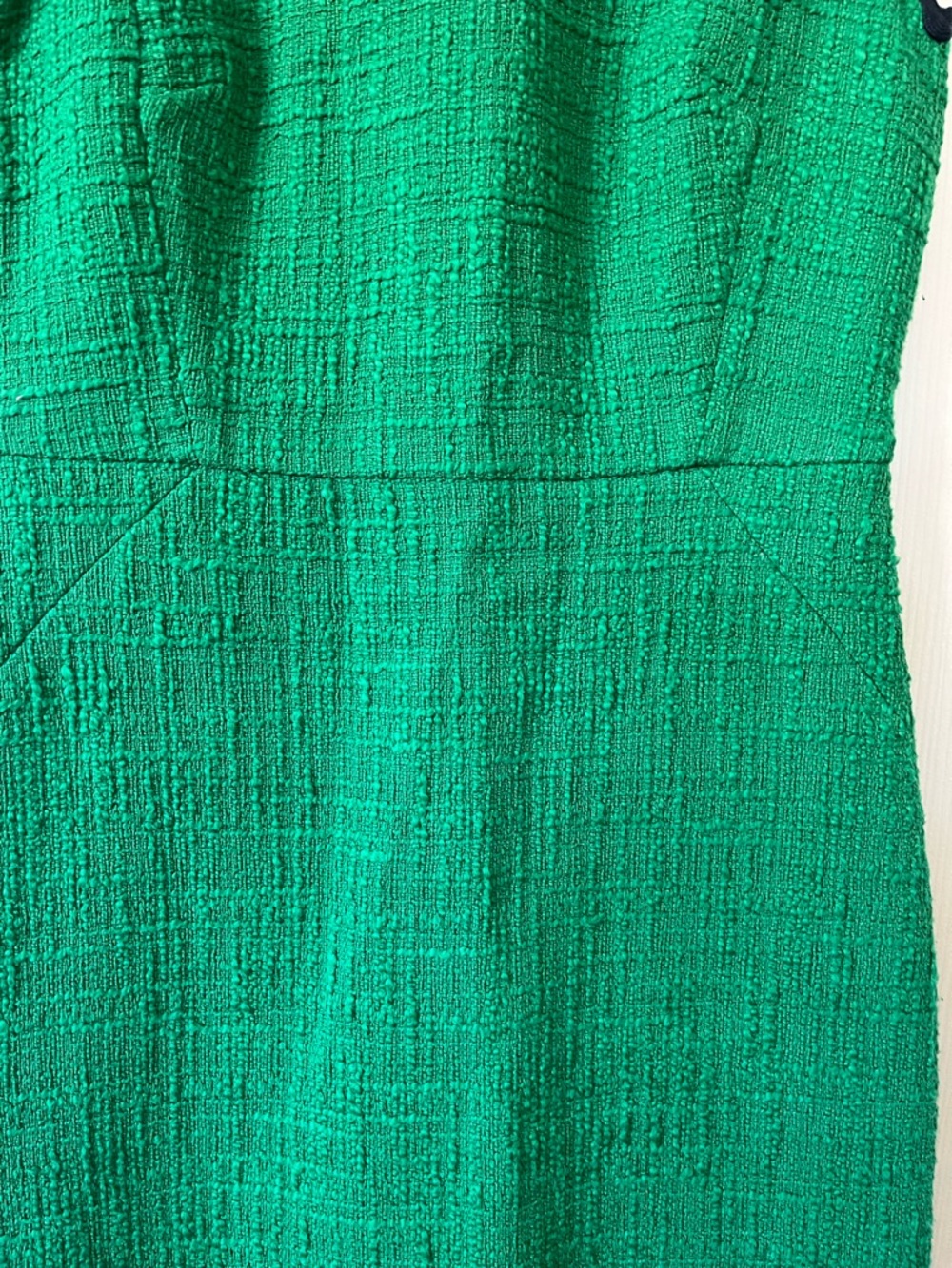 J. Crew size 2P green textured tweed sheets dress with navy blue scalloped trim - Picture 3 of 13
